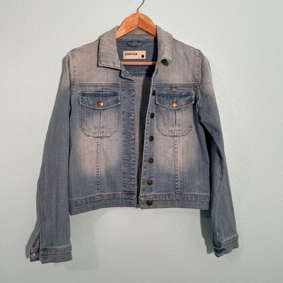 Pistola Lightly Distressed Denim Jean Jacket Size Medium - Picture 2 of 5